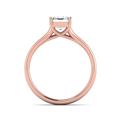 IGI Certified 1.25 carat Asscher cut lab grown diamond solitaire engagement ring with elegant split shank band in rose gold.