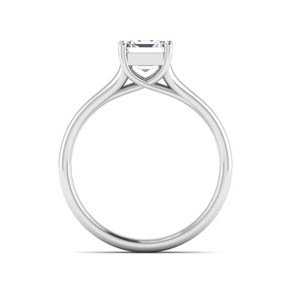 IGI Certified 1.25 carat Asscher cut lab grown diamond solitaire engagement ring with elegant split shank band in white gold.