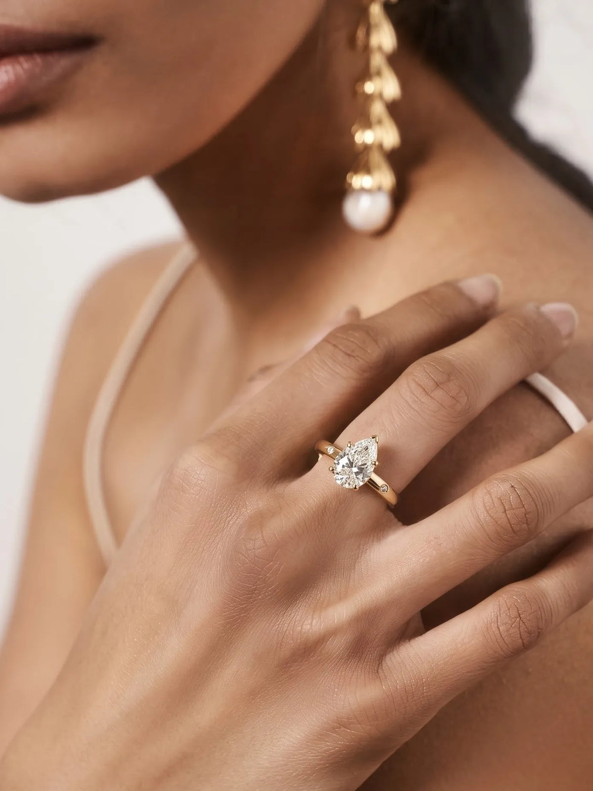 2 Carat Pear Cut Flush Set Hidden Halo Lab Grown Diamond Engagement Ring