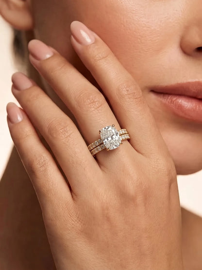 3 Carat Cushion Hidden Halo Lab Grown Diamond Bridal Ring Set