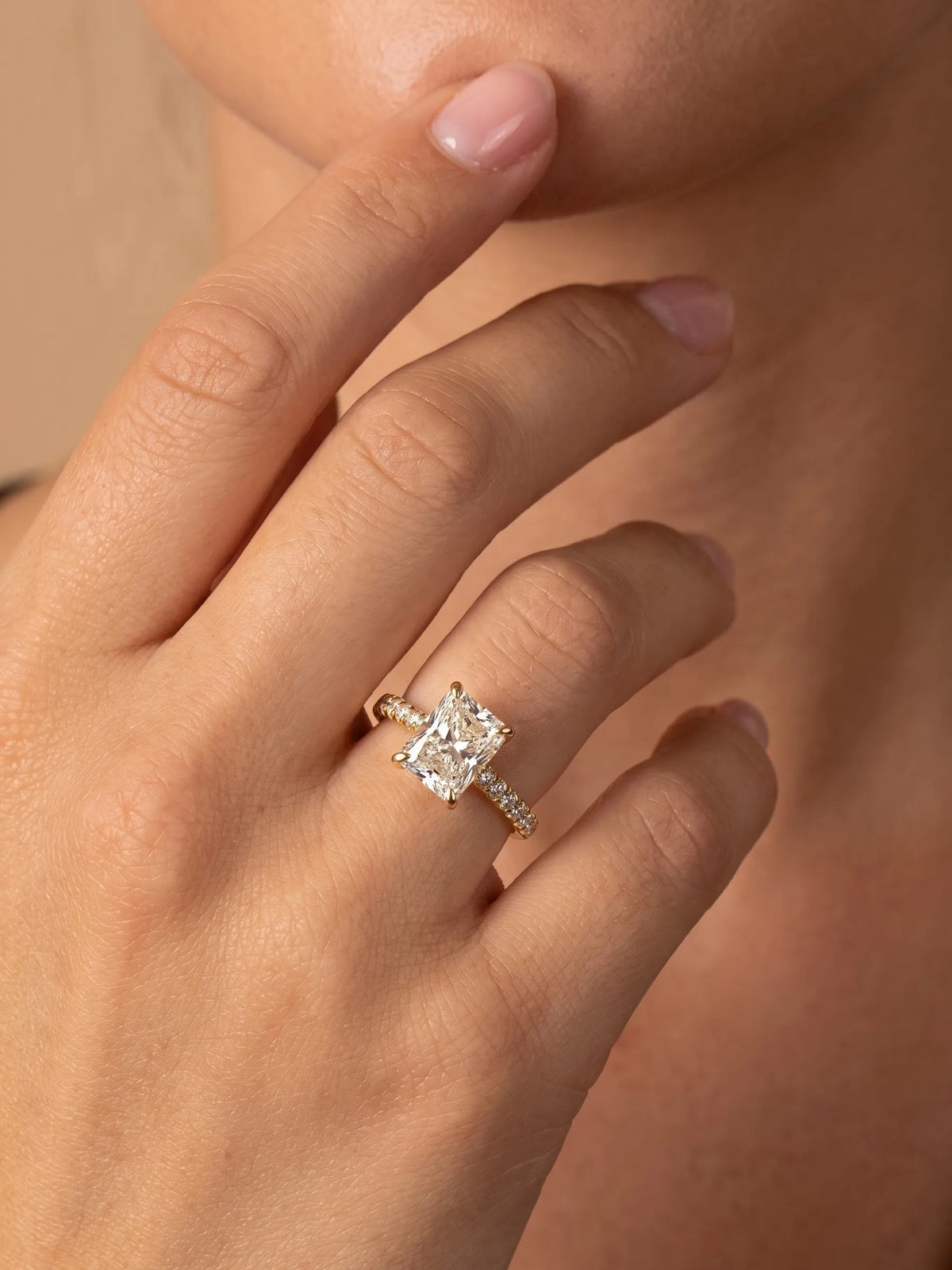 2.5 Carat Radiant Cut Hidden Halo Lab Grown Diamond Engagement Ring