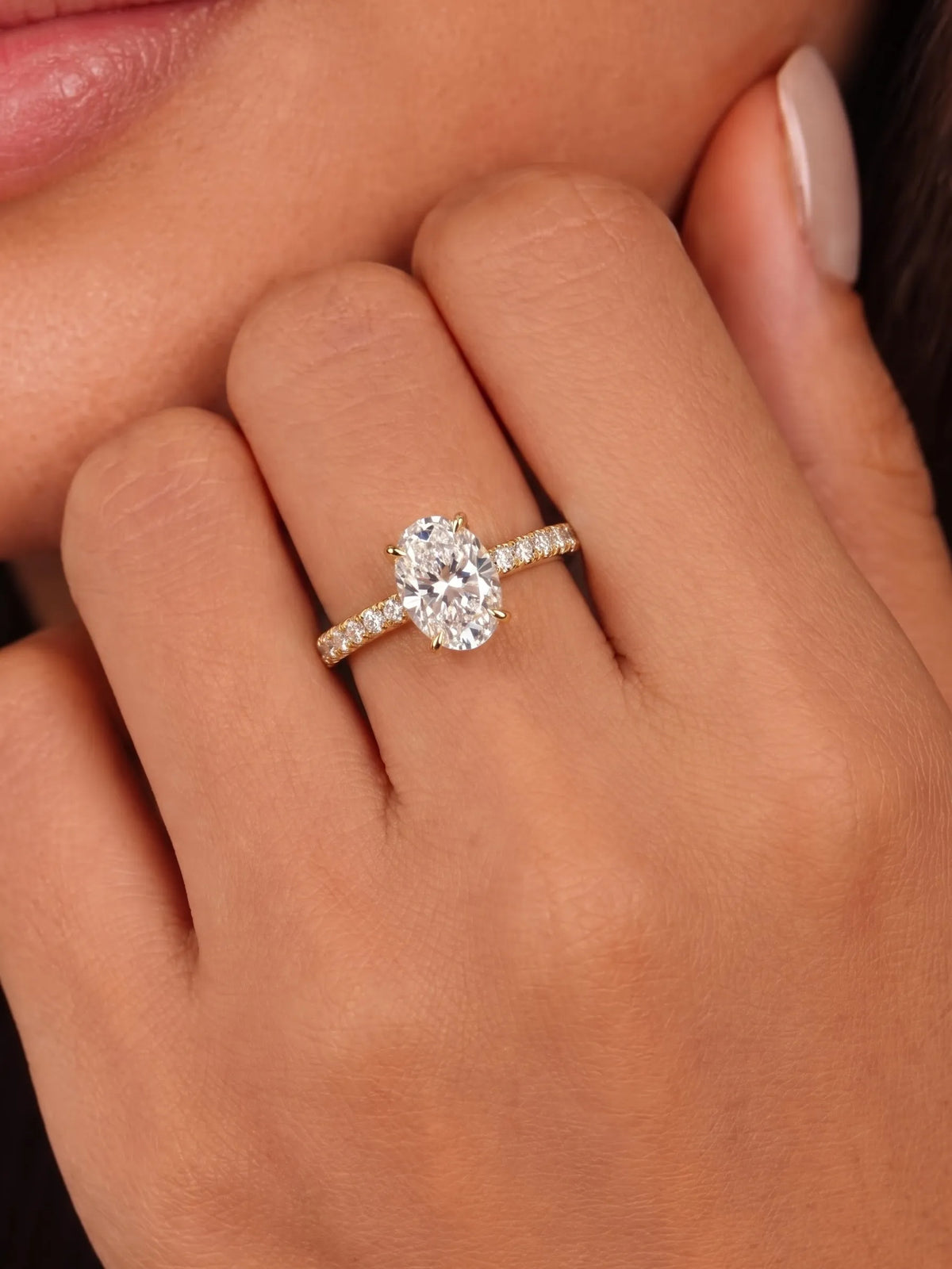 1 Carat Oval Cut Lab Grown Diamond Solitaire Accent Engagement Ring