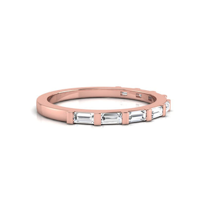 rose gold Baguette cut lab grown diamond half eternity band ring with sleek bar setting in a modern minimalist design