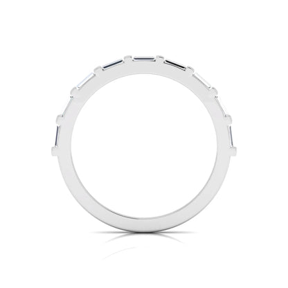 white gold Baguette cut lab grown diamond half eternity band ring with sleek bar setting in a modern minimalist design