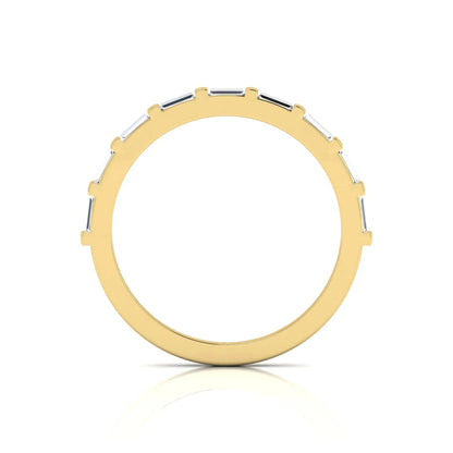 yellow gold Baguette cut lab grown diamond half eternity band ring with sleek bar setting in a modern minimalist design