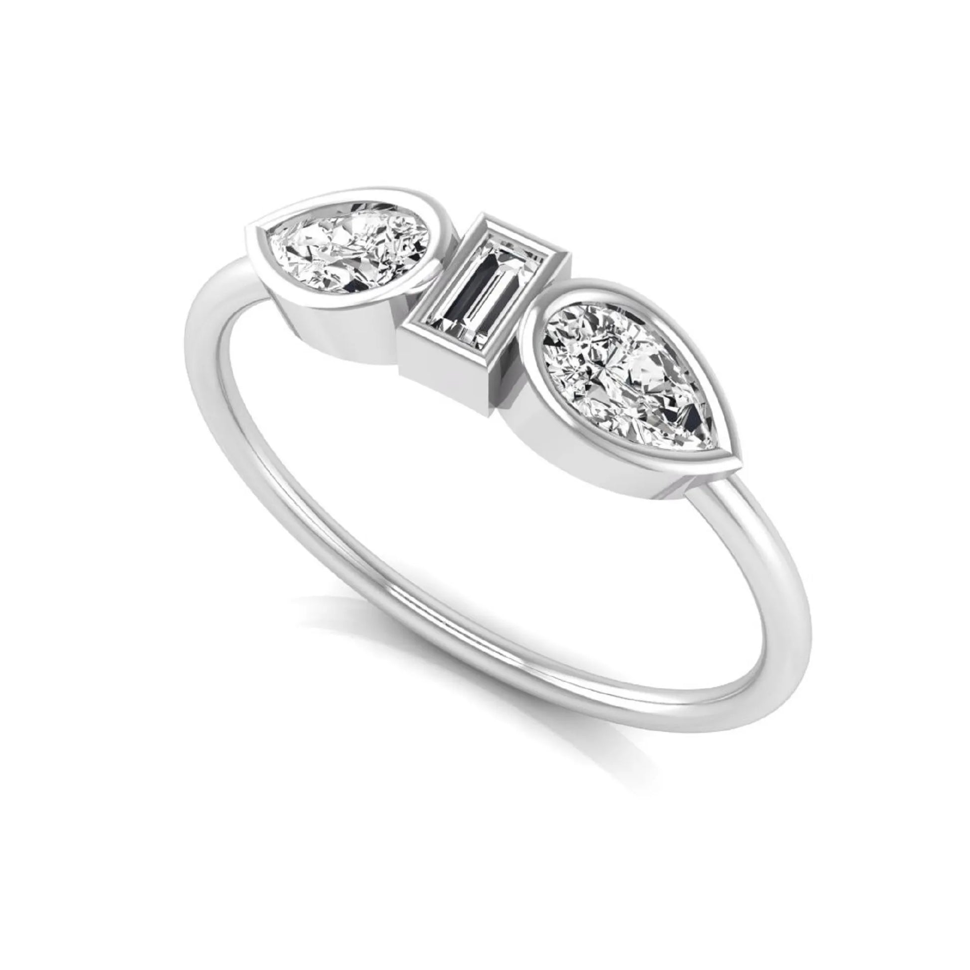 white-gold ring with three diamonds on a white background