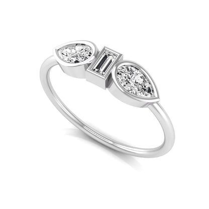 white-gold ring with three diamonds on a white background