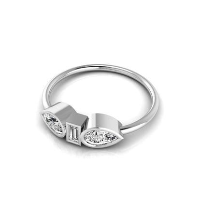 white-gold  ring with three diamond stones on a white background