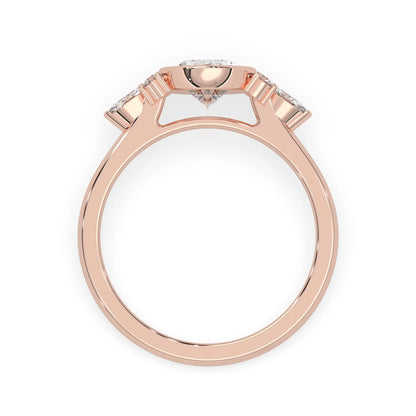 bezel set oval lab grown diamond seven stone floral engagement ring with marquise and round side diamonds in rose gold