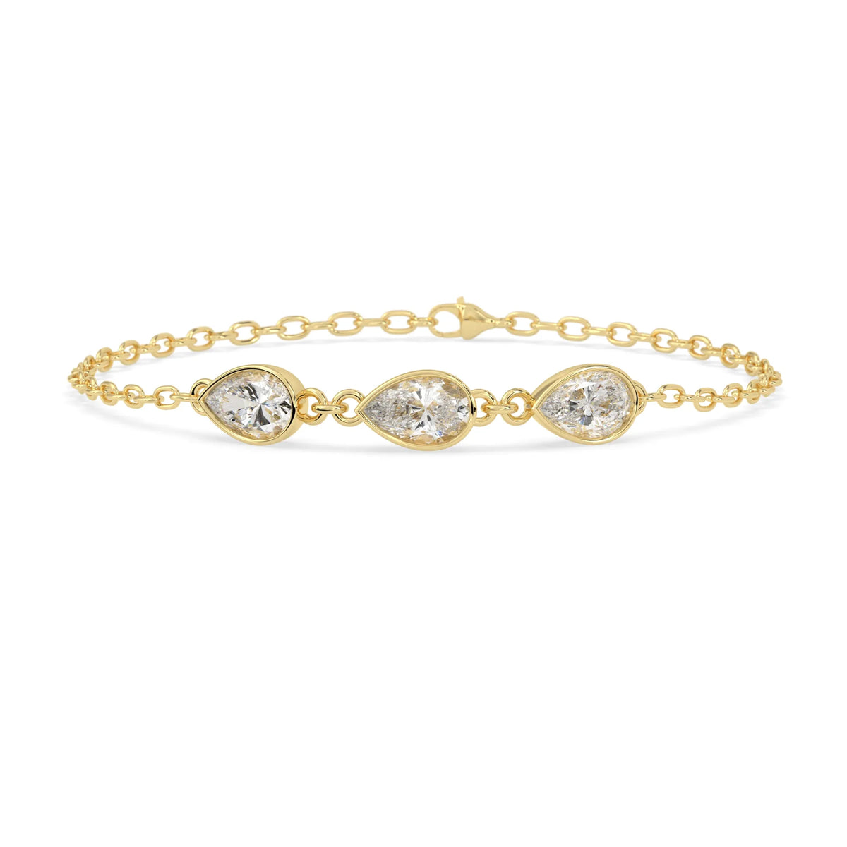 1.30 Carat Bezel Set Pear Three Stone Lab Grown Diamond Chain Bracelet