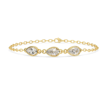 1.30 Carat Bezel Set Pear Three Stone Lab Grown Diamond Chain Bracelet