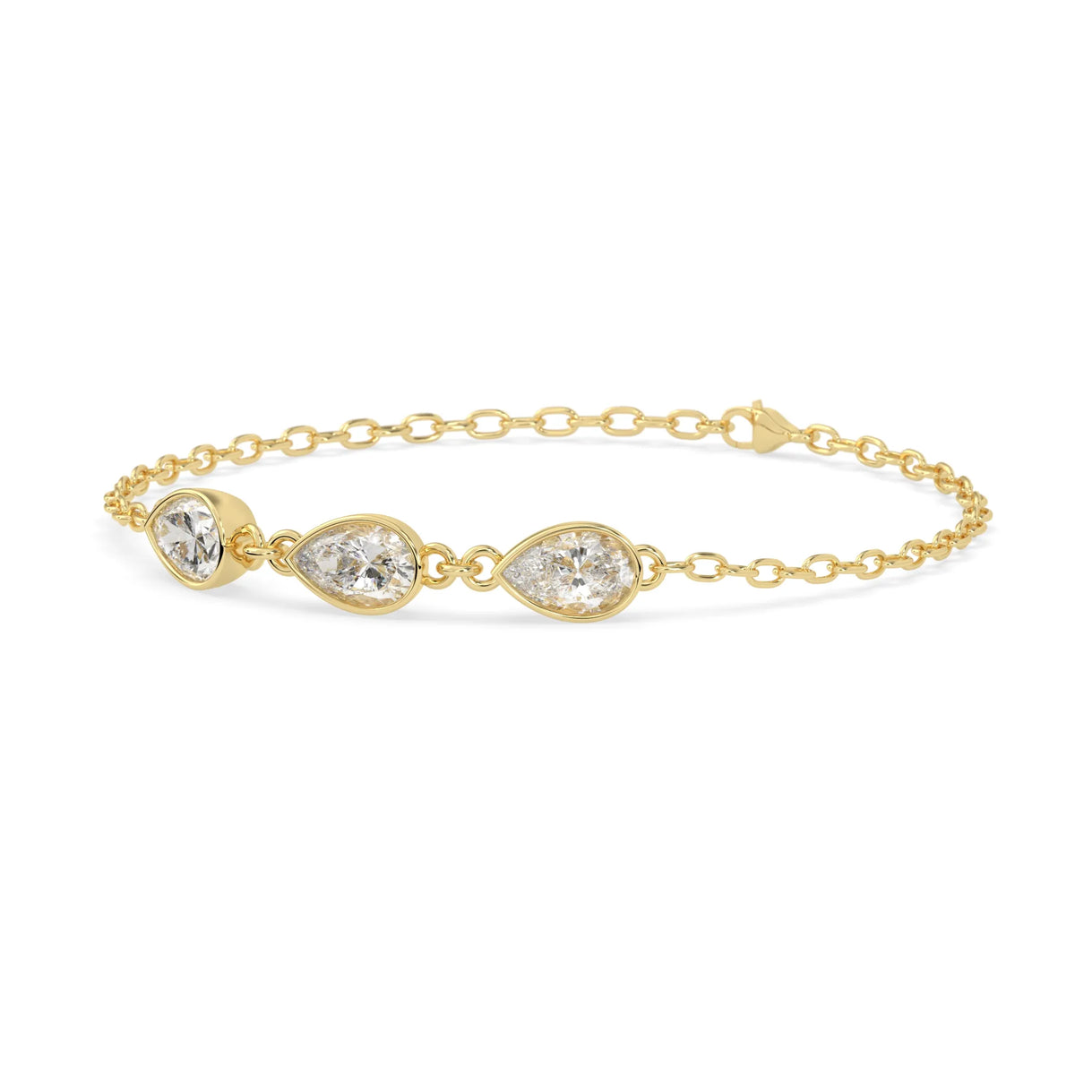 1.30 Carat Bezel Set Pear Three Stone Lab Grown Diamond Chain Bracelet