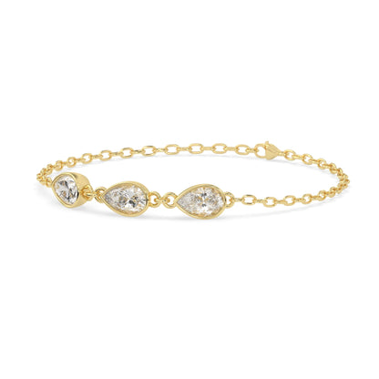 1.30 Carat Bezel Set Pear Three Stone Lab Grown Diamond Chain Bracelet