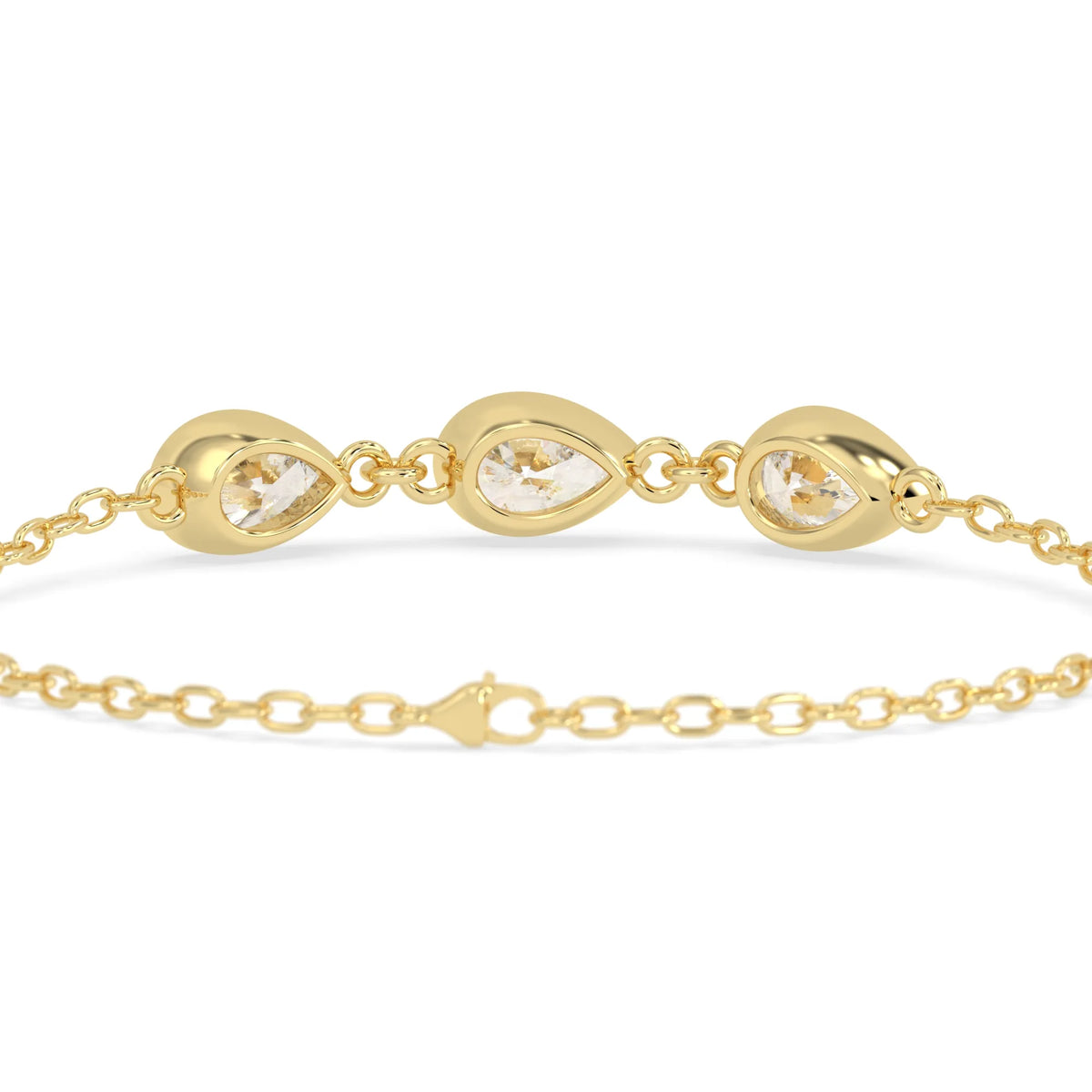 1.30 Carat Bezel Set Pear Three Stone Lab Grown Diamond Chain Bracelet