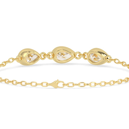 1.30 Carat Bezel Set Pear Three Stone Lab Grown Diamond Chain Bracelet