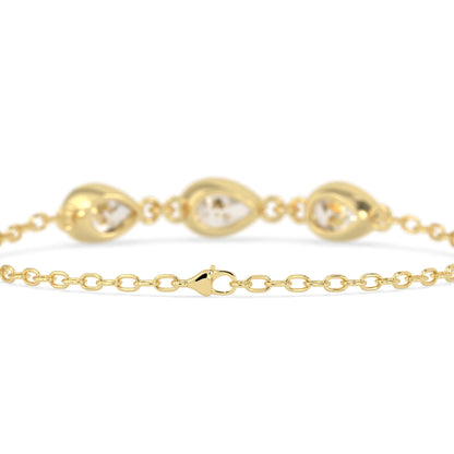 1.30 Carat Bezel Set Pear Three Stone Lab Grown Diamond Chain Bracelet