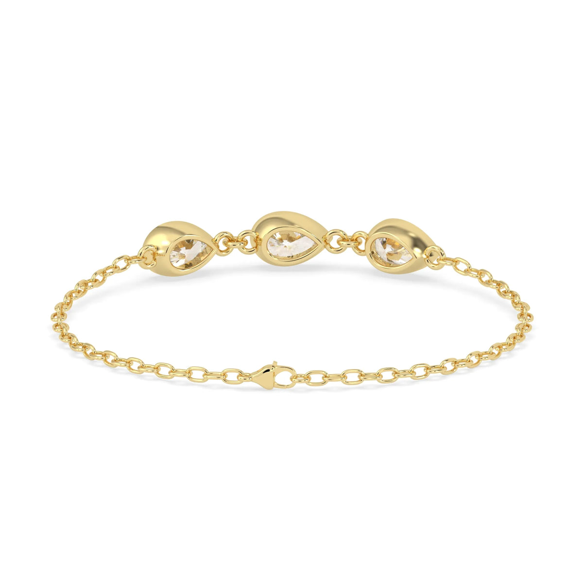 1.30 Carat Bezel Set Pear Three Stone Lab Grown Diamond Chain Bracelet