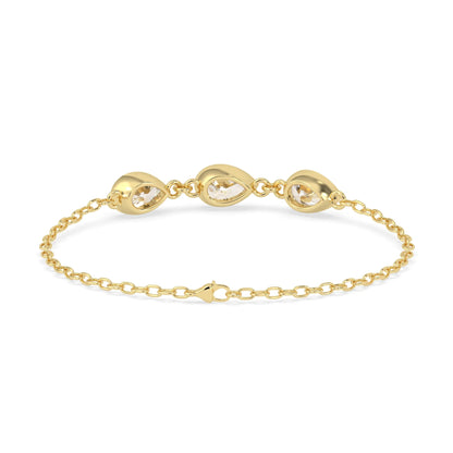 1.30 Carat Bezel Set Pear Three Stone Lab Grown Diamond Chain Bracelet