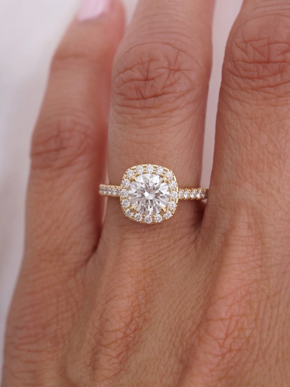 2 Carat Round Halo Prong Set Lab Grown Diamond Engagement Ring