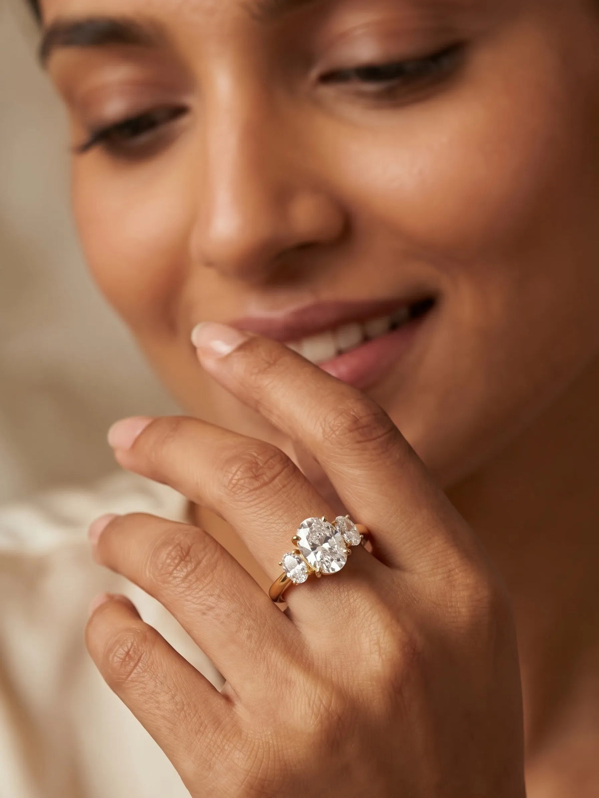 3 Carat Oval Three Stone Prong Set Lab Grown Diamond Engagement Ring