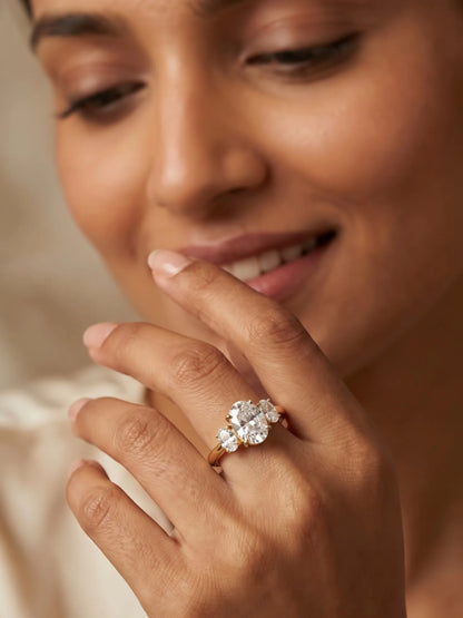 3 Carat Oval Three Stone Prong Set Lab Grown Diamond Engagement Ring