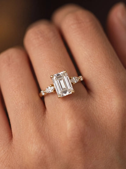 1 Carat Emerald Cut Lab Grown Diamond Five Stone Engagement Ring