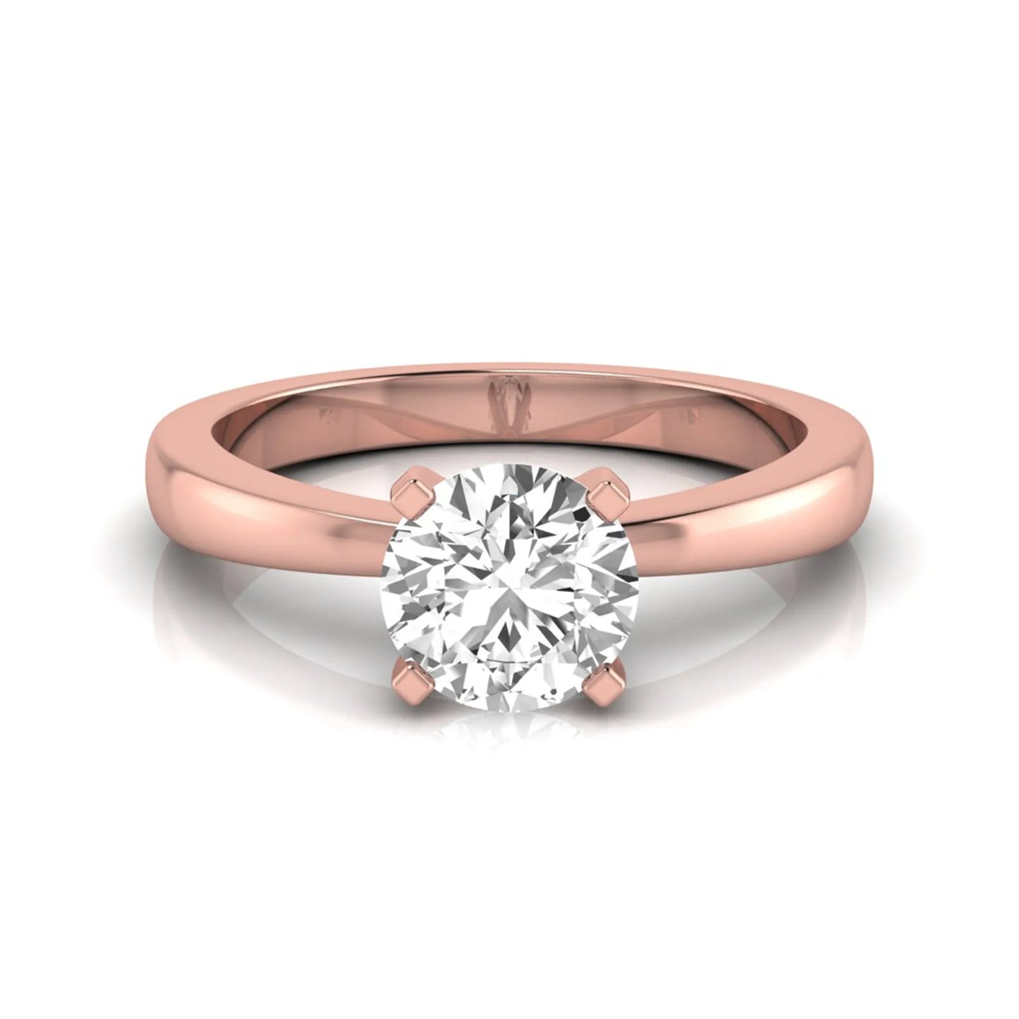 Classic round lab grown diamond solitaire engagement ring featuring a 0.68 carat IGI certified round cut diamond in a timeless four-prong rose gold setting.