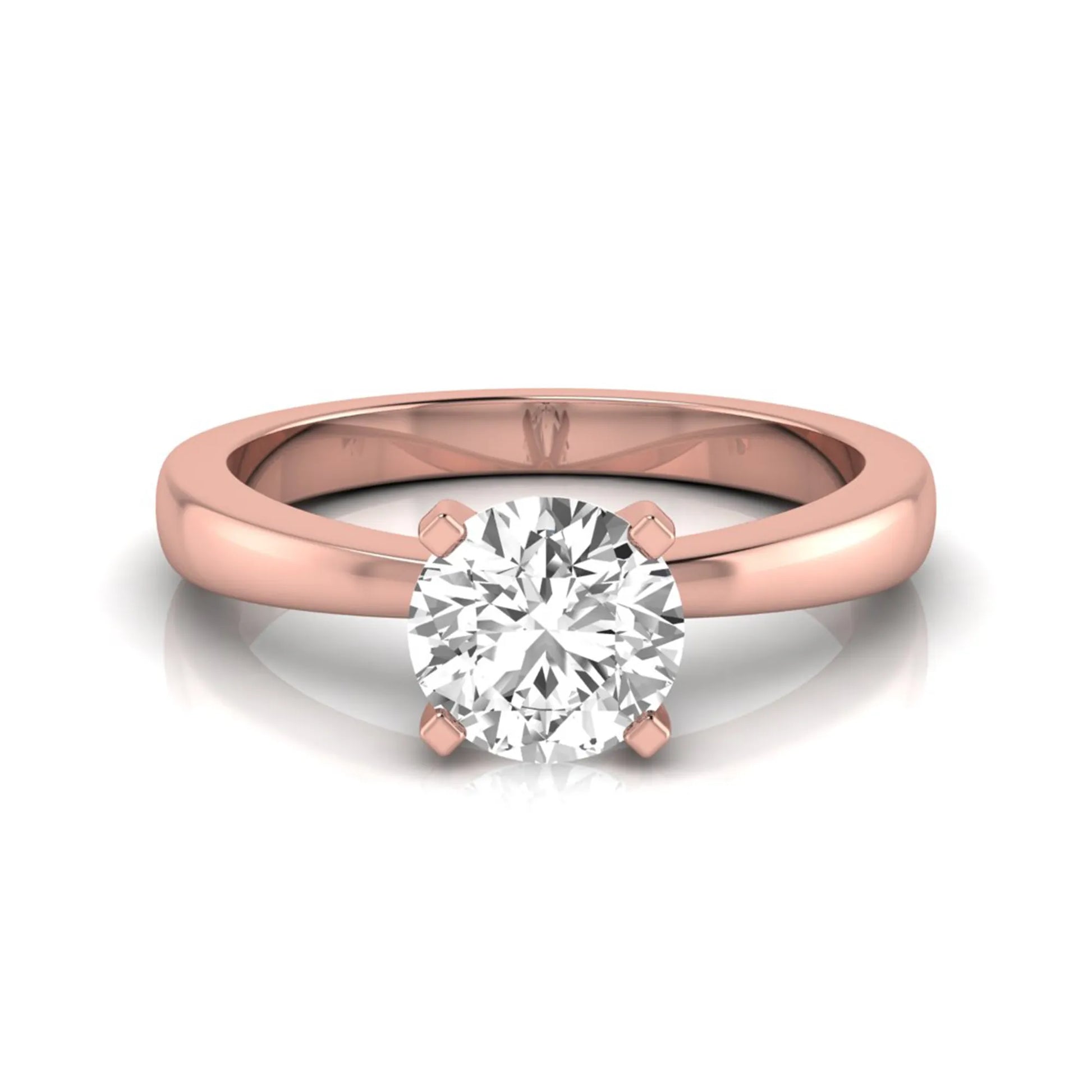 Classic round lab grown diamond solitaire engagement ring featuring a 0.68 carat IGI certified round cut diamond in a timeless four-prong rose gold setting.