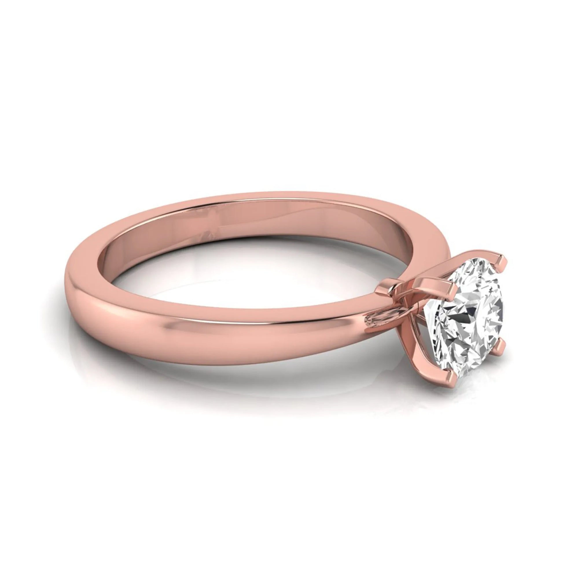 Classic round lab grown diamond solitaire engagement ring featuring a 0.68 carat IGI certified round cut diamond in a timeless four-prong rose gold setting.