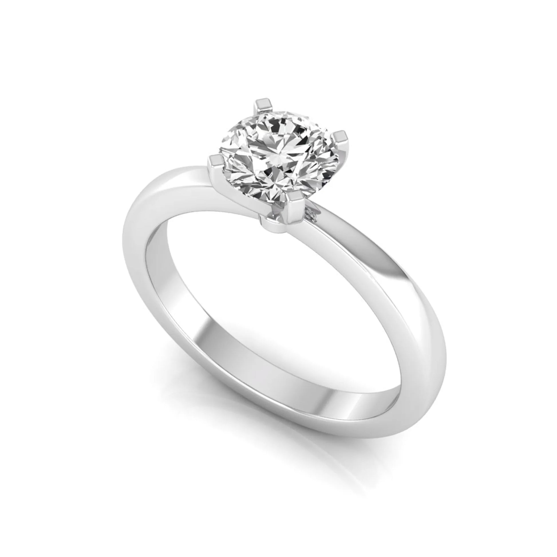 Classic round lab grown diamond solitaire engagement ring featuring a 0.68 carat IGI certified round cut diamond in a timeless four-prong white gold setting.