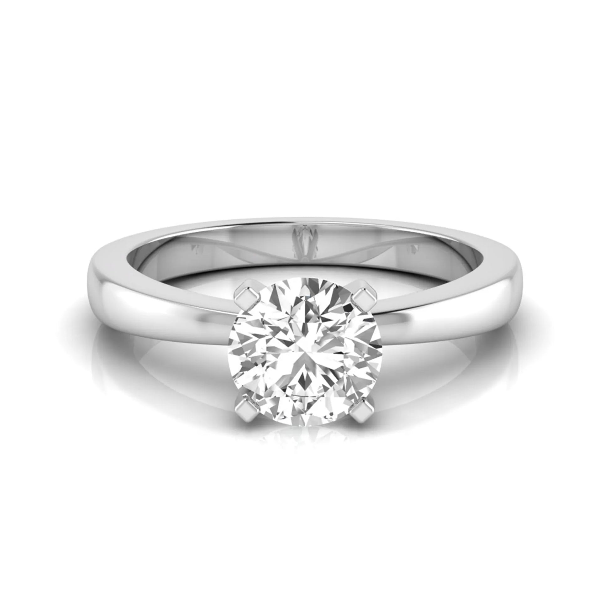 Classic round lab grown diamond solitaire engagement ring featuring a 0.68 carat IGI certified round cut diamond in a timeless four-prong white gold setting.