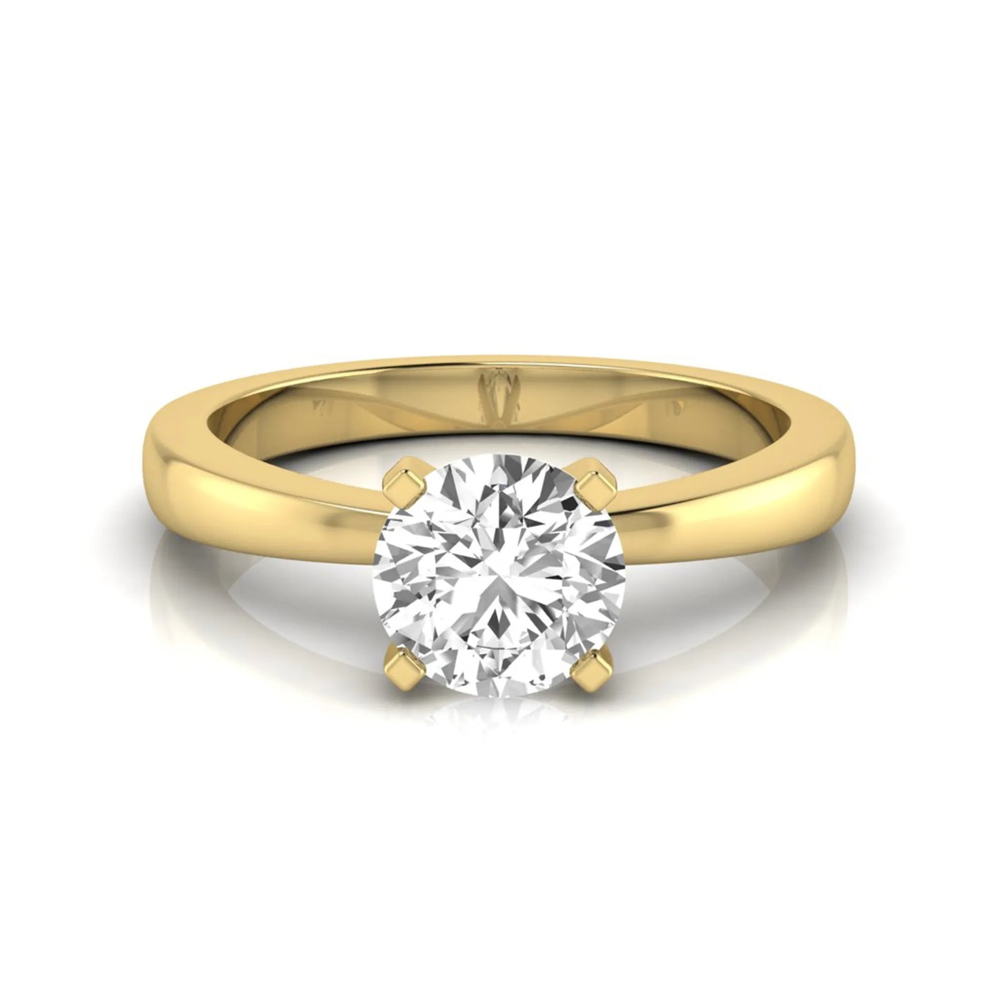 Classic round lab grown diamond solitaire engagement ring featuring a 0.68 carat IGI certified round cut diamond in a timeless four-prong yellow gold setting.