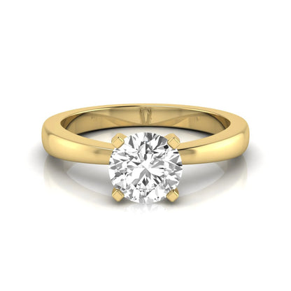 Classic round lab grown diamond solitaire engagement ring featuring a 0.68 carat IGI certified round cut diamond in a timeless four-prong yellow gold setting.