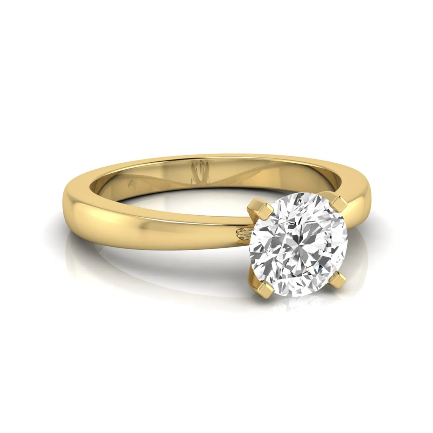 Classic round lab grown diamond solitaire engagement ring featuring a 0.68 carat IGI certified round cut diamond in a timeless four-prong yellow gold setting.