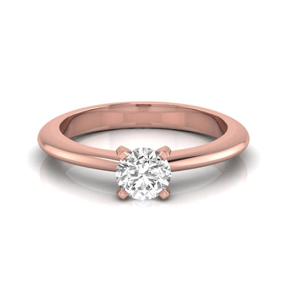 Classic round lab grown diamond solitaire engagement ring with a four-prong setting in rose gold.