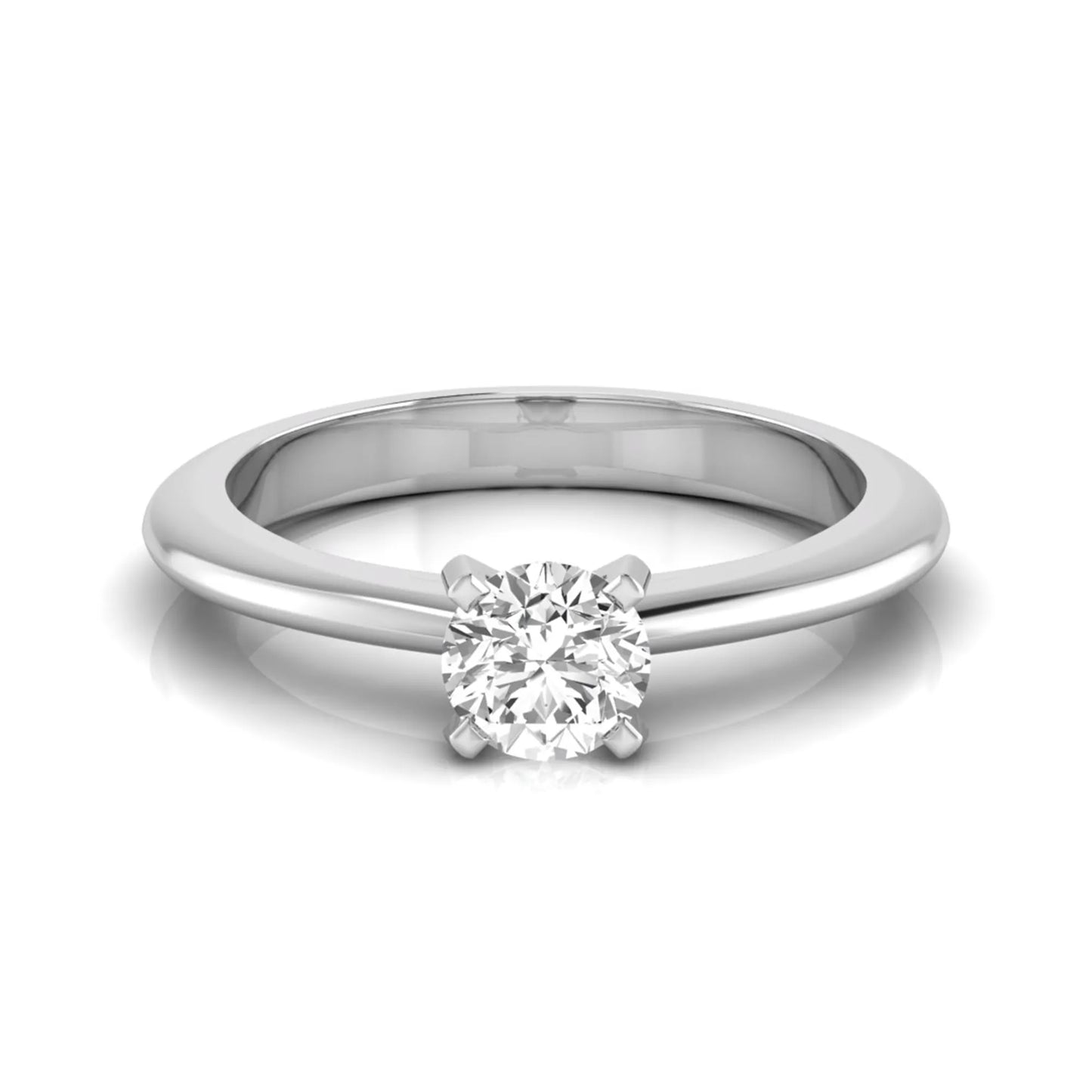 Classic round lab grown diamond solitaire engagement ring with a four-prong setting in white gold.