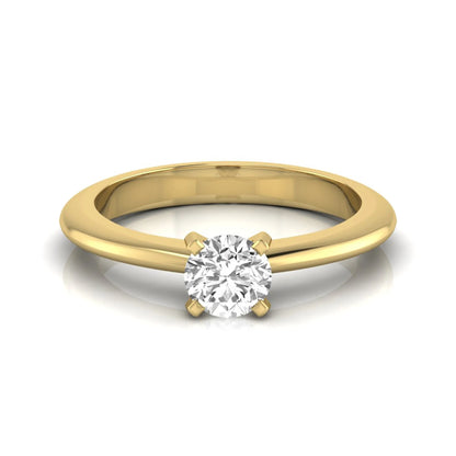 Classic round lab grown diamond solitaire engagement ring with a four-prong setting in yellow gold.