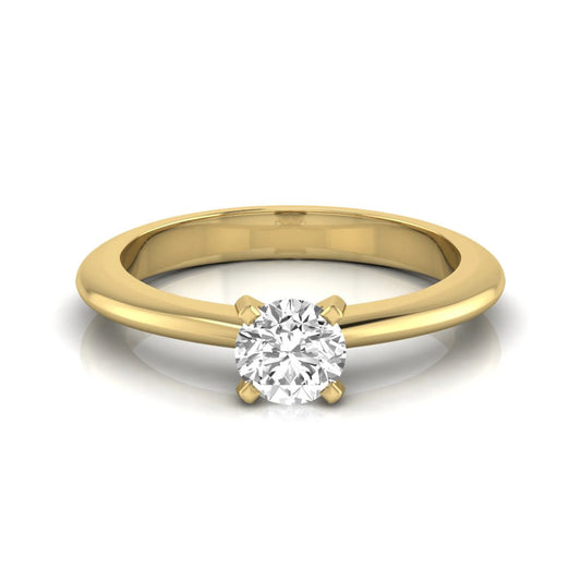 Classic round lab grown diamond solitaire engagement ring with a four-prong setting in yellow gold.