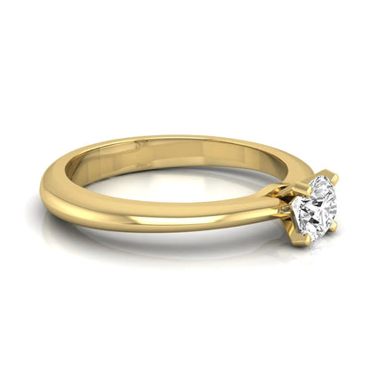 Classic round lab grown diamond solitaire engagement ring with a four-prong setting in yellow gold.
