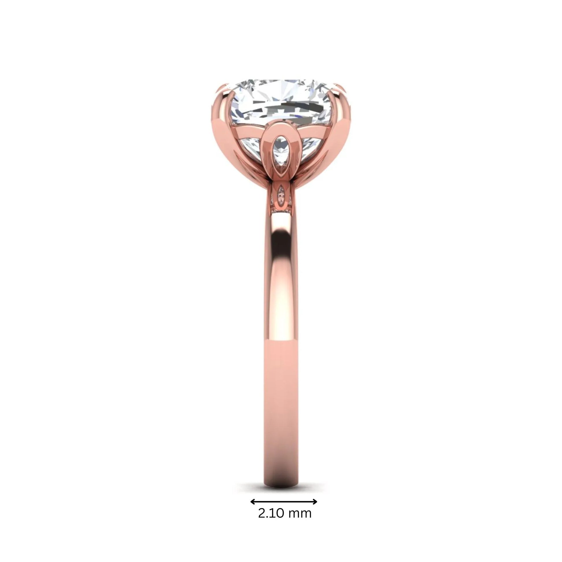 Cushion cut lab grown diamond solitaire engagement ring featuring a 3.35 carat IGI certified center diamond in rose gold.