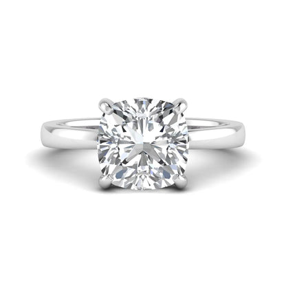 Cushion cut lab grown diamond solitaire engagement ring featuring a 3.35 carat IGI certified center diamond in white gold.