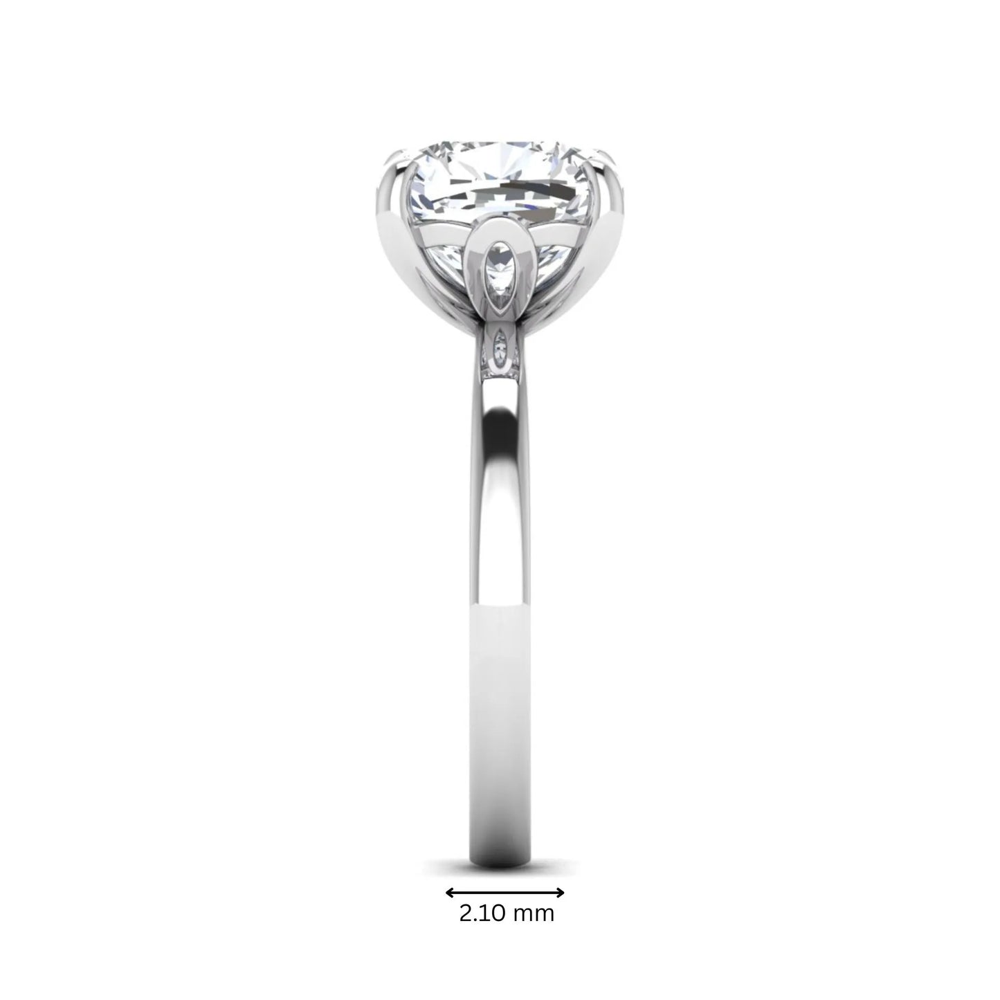 Cushion cut lab grown diamond solitaire engagement ring featuring a 3.35 carat IGI certified center diamond in white gold.