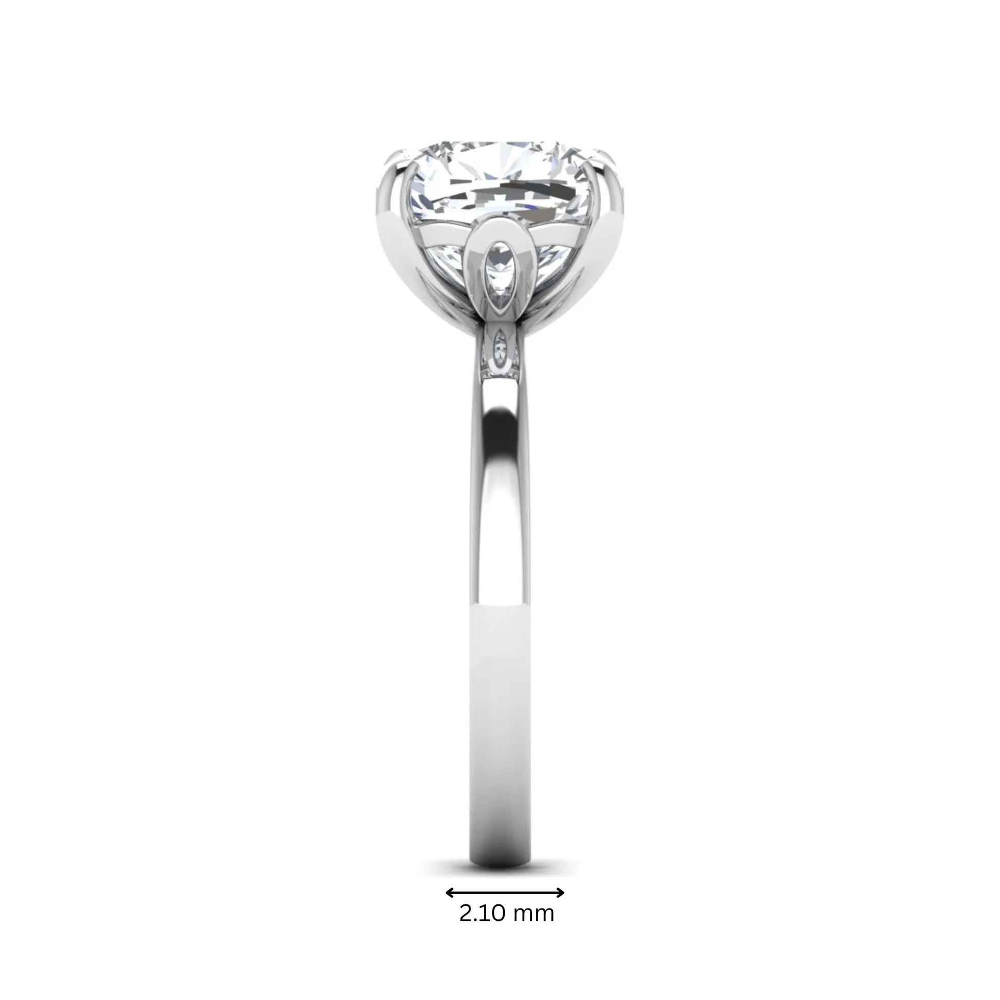 Cushion cut lab grown diamond solitaire engagement ring featuring a 3.35 carat IGI certified center diamond in white gold.