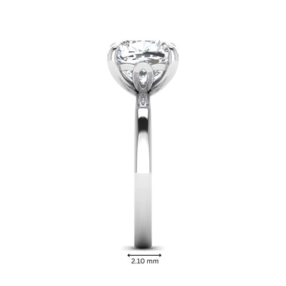 Cushion cut lab grown diamond solitaire engagement ring featuring a 3.35 carat IGI certified center diamond in white gold.
