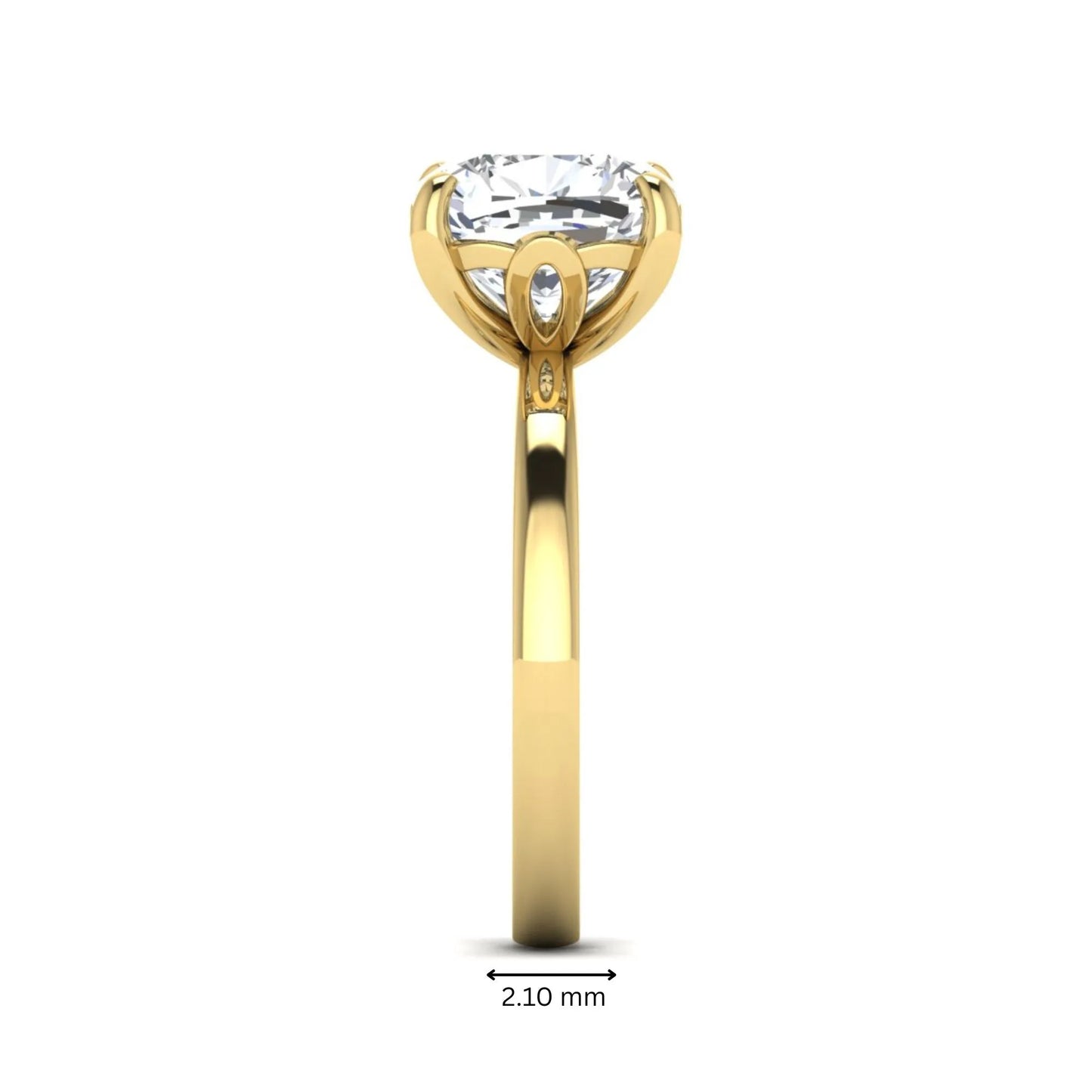 Cushion cut lab grown diamond solitaire engagement ring featuring a 3.35 carat IGI certified center diamond in yellow gold.