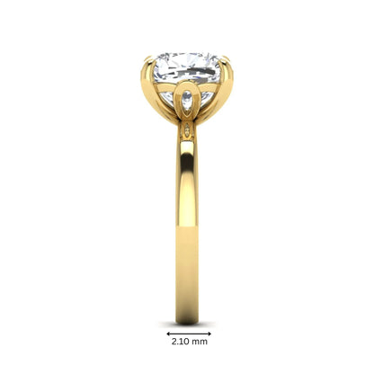Cushion cut lab grown diamond solitaire engagement ring featuring a 3.35 carat IGI certified center diamond in yellow gold.