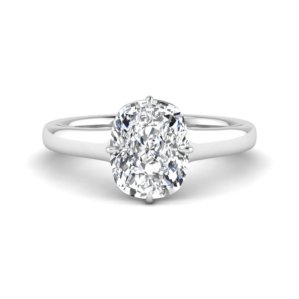 IGI certified cushion cut lab grown diamond solitaire engagement ring with hidden halo in white gold.