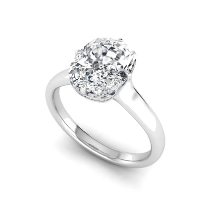 IGI certified cushion cut lab grown diamond solitaire engagement ring with hidden halo in white gold.