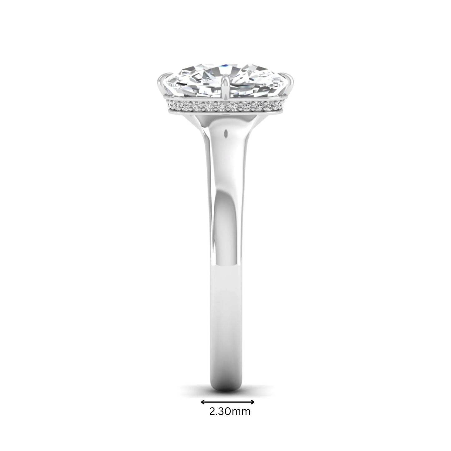 IGI certified cushion cut lab grown diamond solitaire engagement ring with hidden halo in white gold.