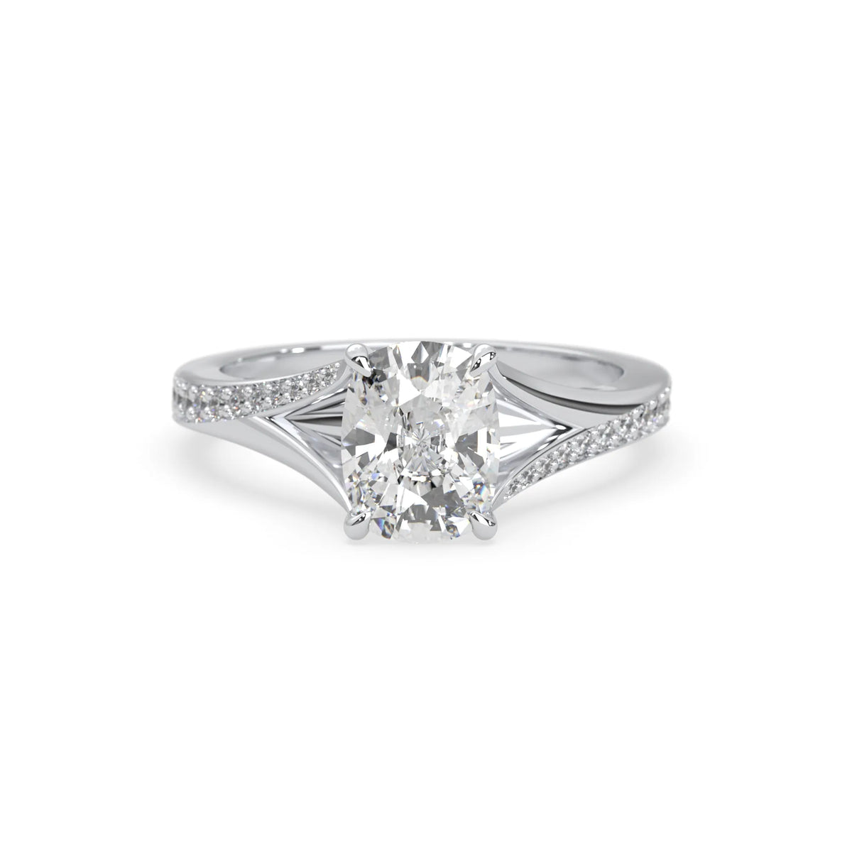 white gold Diamond ring with a white gold band on a white background